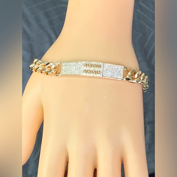 Stunning Gold Plated Filigree Crystal Rhinestone Link Chain Bracelet / Unisex - Picture 4 of 14